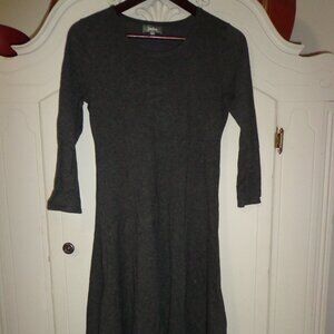 Neiman Marcus Asymmetrical Knit Dress S Charcoal 3/4 Sleeves Scoop Neck